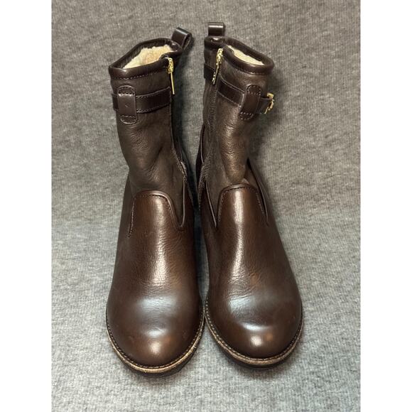 Tory Burch Primrose Boots Brown Leather Faux Fur Zip Up - Womens 8 - Picture 3 of 13